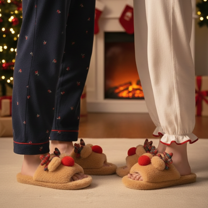 pantoufle noel reine porter par un couple