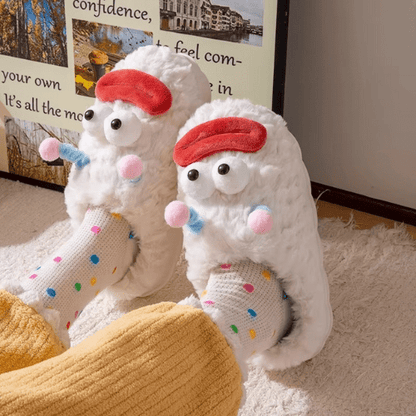 pantoufles femme funny face blanc