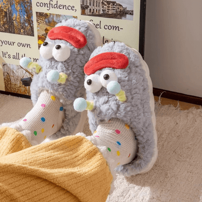 pantoufles femme funny face gris