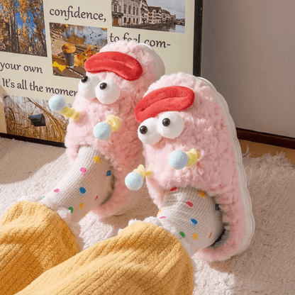 pantoufles femme funny face rose