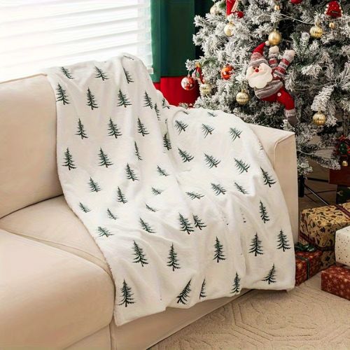 plaid de noël blanc sapin vert dans le salon