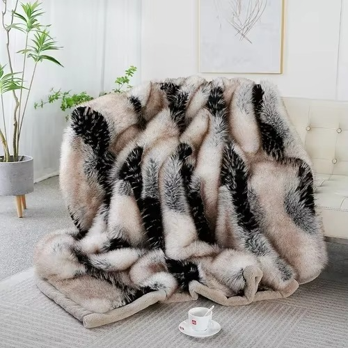 plaid rayé fausse fourrure beige