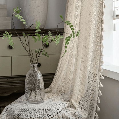 Rideaux Transparents en Crochet Beige - Mon Repos Mérité