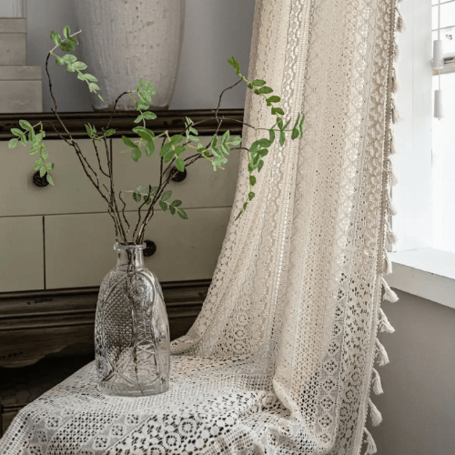 Rideaux Transparents en Crochet Beige - Mon Repos Mérité