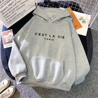 sweat à capuche c'est la vie gris